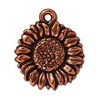 1 15mm TierraCast Antique Copper Sunflower Pendant