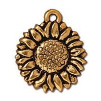 1 15mm TierraCast Antique Gold Sunflower Pendant