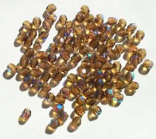 100 4mm Faceted Smoke Topaz AB Firepolish Beads