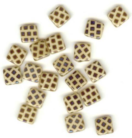 20 8x8mm Czech Flat Square Peacock Beads - Opaque Beige Azuro