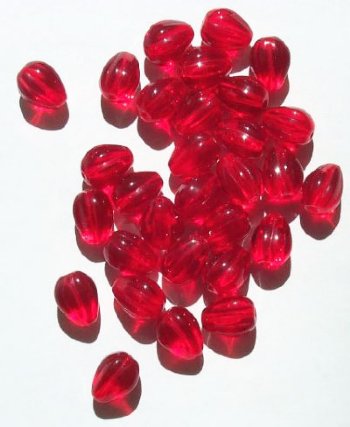 25 11x9mm Transparent Red Grooved Drop Beads