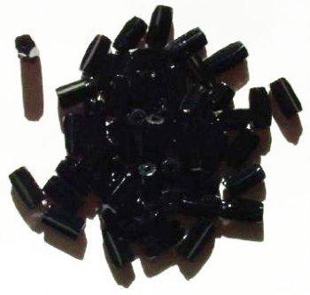 50 10mm Ridged Black Glass Tube Beads