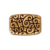 1 13x9mm TierraCast Flat Antique Gold Rectangle Bead with Scroll Design