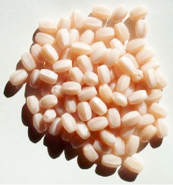 60, 8x5mm Six Sided Satin Light Pink Oval Glass Beads