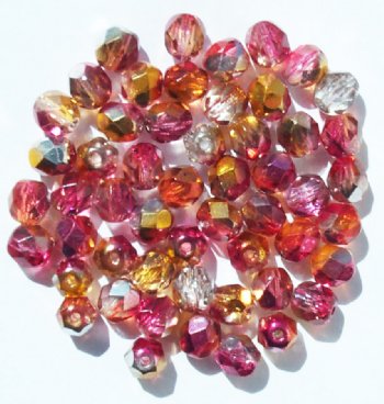 50 6mm Faceted Half-Coat Two Tone Orange and Dark Pink
