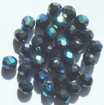 25 8mm Faceted Metallic Gunmetal AB Beads