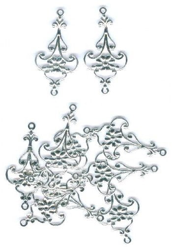 5 Pairs of 28x15mm Chandelier Drop Silver Earrings