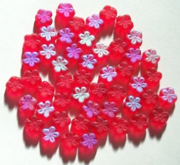 50 8mm Transparent Matte Red 5 Petal Flower Beads