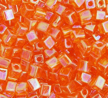 10 grams of 4x4mm Transparent Rainbow Orange Miyuki Cubes
