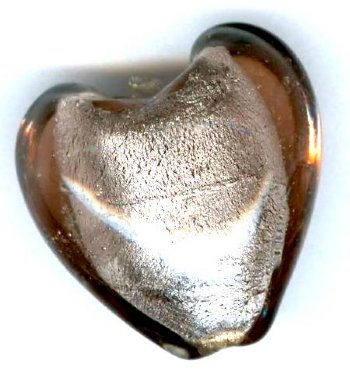 1 19x20mm Light Amethyst & Silver Foil Glass Heart Bead