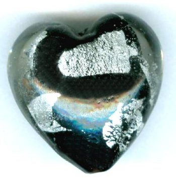 1 19x20mm Black & Crystal Glass Heart Bead with Silver Foil Splash
