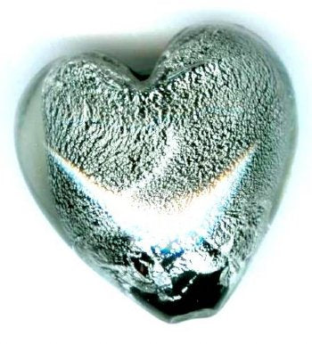 1 19x20mm Black & Silver Foil Glass Heart Bead