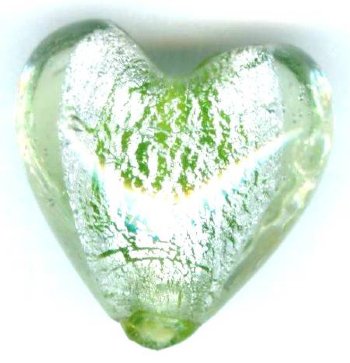 1 19x20mm Light Olive & Silver Foil Glass Heart Bead