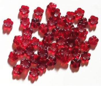 50 3x8mm Transparent Red Cupped Flower Beads