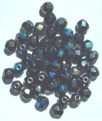 50 6mm Faceted Gunmetal AB Firepolish Beads
