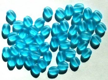50 8x6mm Transparent Matte Aqua Flat Oval Glass Beads