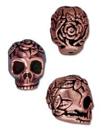 1 10mm TierraCast Antique Copper Rose Skull Bead