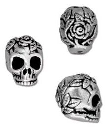 1 10mm TierraCast Antique Silver Rose Skull Bead