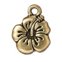 1 13mm TierraCast Antique Gold Hibiscus Pendant