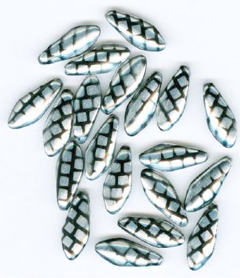 20 5x16mm Jet Labrador Grid Peacock Dagger Beads