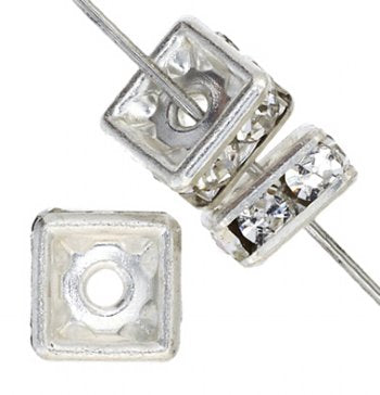 10 4mm Silver Squaredelles with Crystal Rhinestones