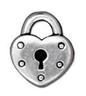1 16mm TierraCast Antique Silver Heart Lock Pendant