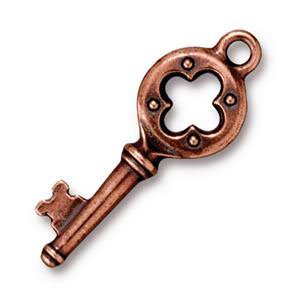 1 27mm TierraCast Antique Copper Quatrefoil Key Pendant