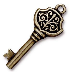 1 32mm TierraCast Brass Oxide Victorian Key Pendant