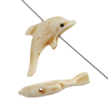 1 22x12mm Antiqued Carved Dolphin Worked On Bone Bead