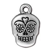 1 14.5mm TierraCast Antique Silver Sugar Skull Pendant