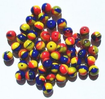 25 8mm Red, Yellow, and Blue Marble Round Beads