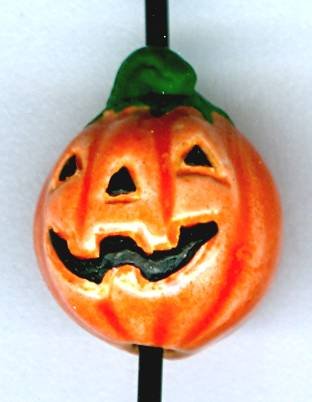 1 13x11mm Ceramic Jack O' Lantern Bead