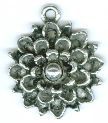 1 17mm Antique Silver Chrysanthemum Pendant