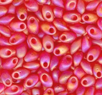 LM0140FR - 10 Grams Matte Transparent Red Iris 4x7mm Long Miyuki Magatama Drop Beads