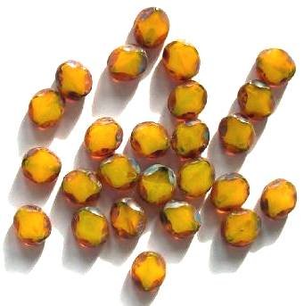25 9mm Diamond-Shaped Window Beads Translucent Speckled Yellow