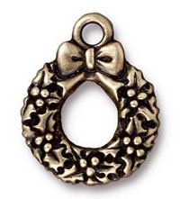 1 27mm TierraCast Brass Oxide Wreath Pendant