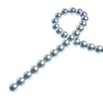 8 inch strand of 6mm Iridescent Grey Round Glass Pearl Beads