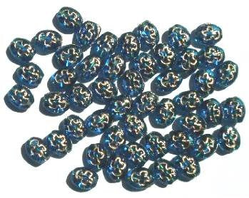 60 8x6mm Flat Oval Rosary - Dark Aqua with Gold Dove