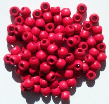 100 5x6mm Red Crow Wood Beads