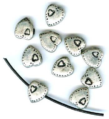 10 8x9mm Antique Silver Stamped Heart Beads