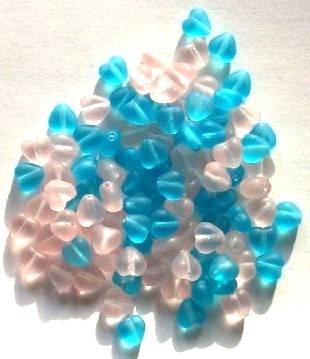 100 6mm Transparent Matte Pink & Blue Glass Heart Mix Pack