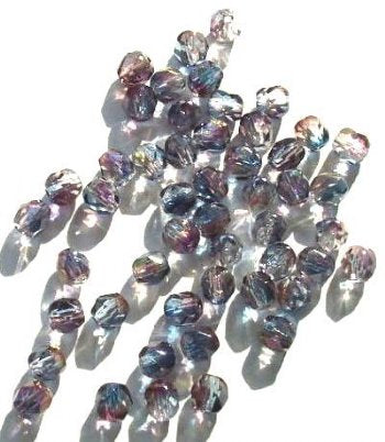 50 6mm Faceted Rainbow Montana Blue Gold Lustre Firepolish Beads
