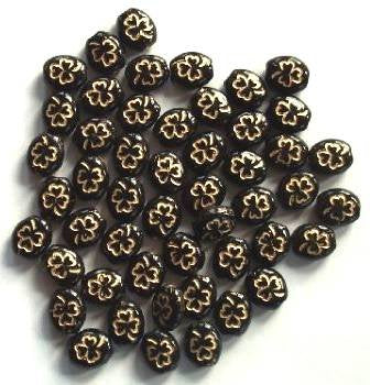 50 10mm Black with Gold Shamrocks