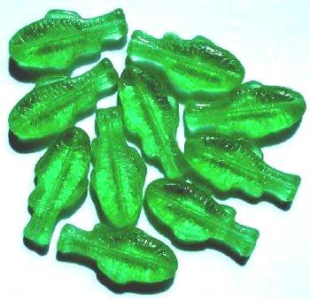 10 28x13mm Light Green Glass Fish Beads