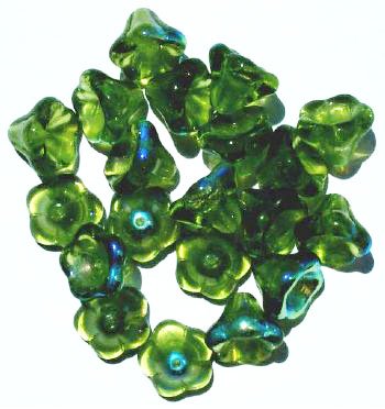 20 11mm Transparent Olivine AB Bell Flower Glass Beads