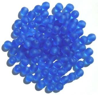 50 6mm Matte Sapphire Round Glass Beads