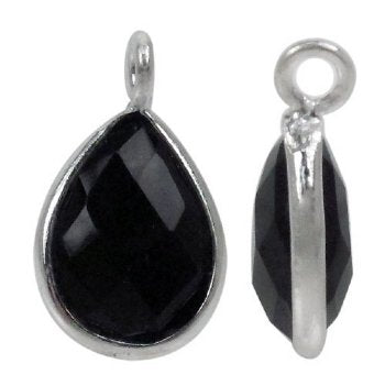 1 14x8mm Faceted Black Onyx and Sterling Silver Teardrop Pendant
