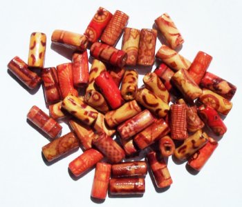 50 12x6mm Patterned Tube Wood Beads (2.5mm Hole)