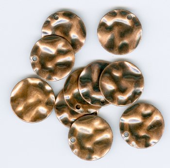 10 16mm Round Flat Hammered Antique Copper Pendants / Drops