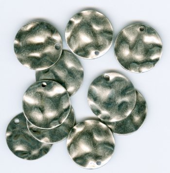 10 16mm Round Flat Hammered Antique Silver Pendants / Drops